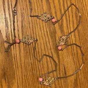 Vintage Gold & Pink Bead Long-link Necklace